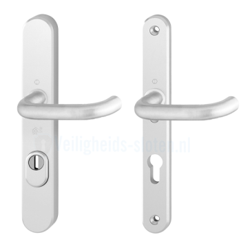 Hoppe Paris smalschild kruk/kruk - aluminium F1 - PC55 met kerntrekbeveiliging (afgerond) - SKG*** Hoppe Paris smalschild kruk/kruk - aluminium F1 - PC55 met kerntrekbeveiliging (afgerond) - SKG***