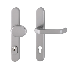 Hoppe smalschild knop/kruk met kerntrekbeveiliging RVS look (afgerond) - SKG*** Hoppe smalschild knop/kruk met kerntrekbeveiliging RVS look (afgerond) - SKG***