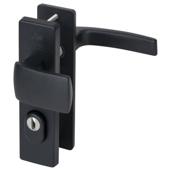 Nemef 3405-2 veiligheidsbeslag kortschild knop/ kruk zwart met kerntrekbeveiliging PC72 deurdikte 38 tot 45 mm SKG3 Nemef 3405-2 veiligheidsbeslag kortschild knop/ kruk zwart met kerntrekbeveiliging PC72 deurdikte 38 tot 45 mm SKG3