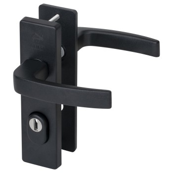 Nemef 3407-2 veiligheidsbeslag kortschild kruk/ kruk zwart met kerntrekbeveiliging PC55 deurdikte 38 tot 45 mm SKG3 Nemef 3407-2 veiligheidsbeslag kortschild kruk/ kruk zwart met kerntrekbeveiliging PC55 deurdikte 38 tot 45 mm SKG3